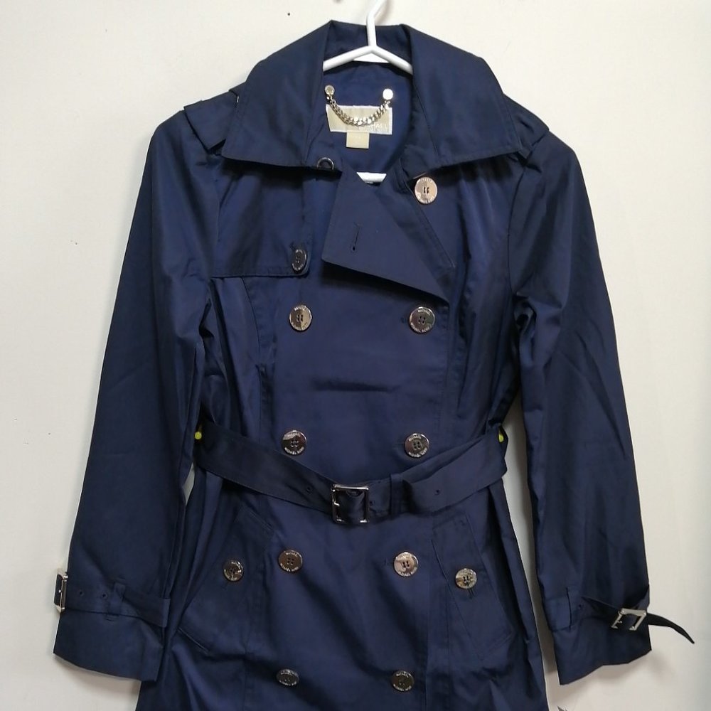BNWT Michael Kors Women's Trench Coat Petite Navy Blue Size XS